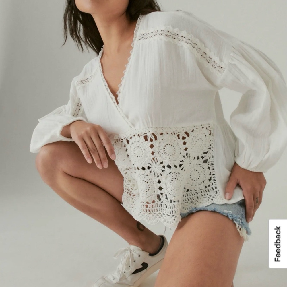 Lucky Brand White Crochet Detail Top